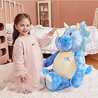 Vista 2 de IKASA Peluche Gigante de Triceratops, Juguetes de Dinosaurio de 30" de Tamaño Grande, Juguetes Blandos Jumbo, Peluche Grande Lindo y Esponjoso