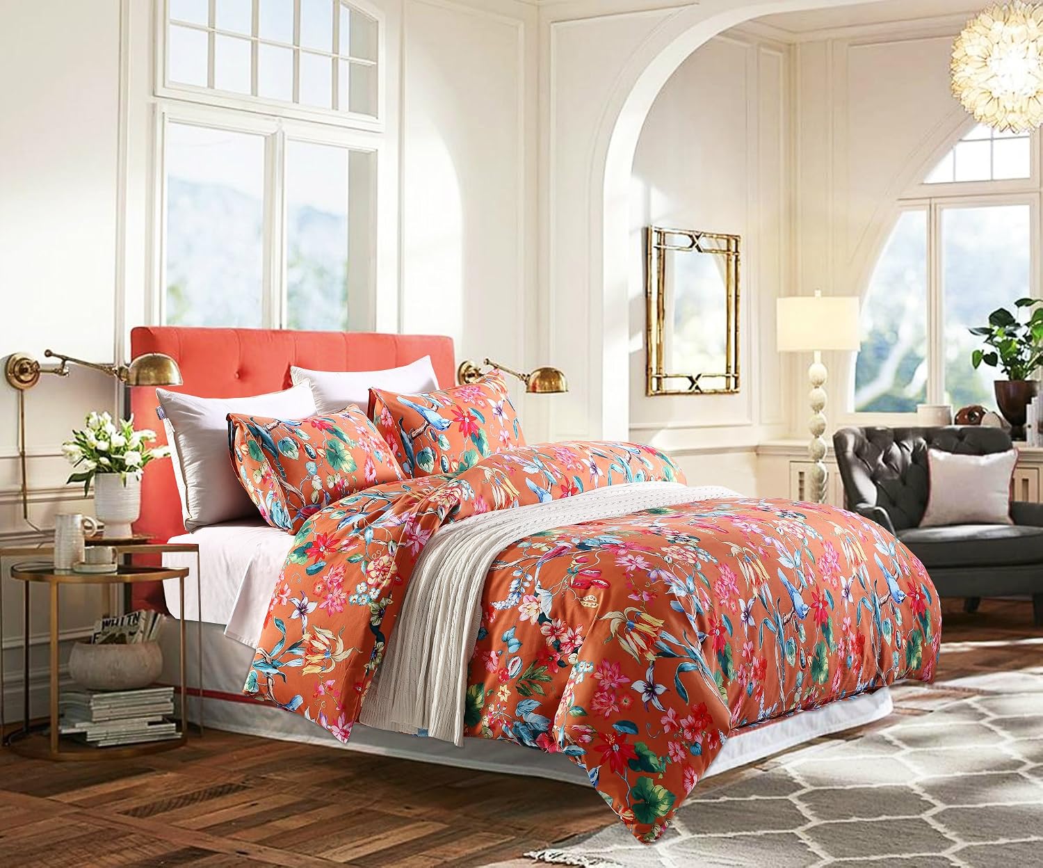 Black Friday Sale 2022 Tropical Garden Luxury 3 Piece Duvet Cover Set Island Tree Branch and Birds Multicolored Floral Pattern 100-percent brushed Cotton Twill (King)