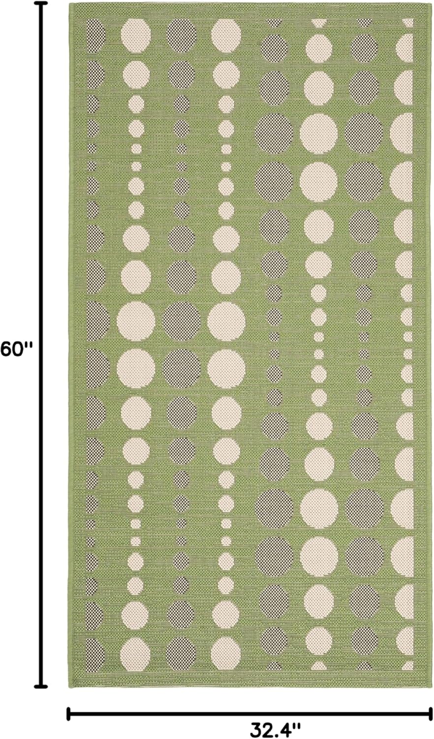 SAFAVIEH Courtyard Collection 2'7" x 5' Green/Cream CY6577 Indoor/ Outdoor Waterproof Easy Cleaning Patio Backyard Mudroom Area Rug
