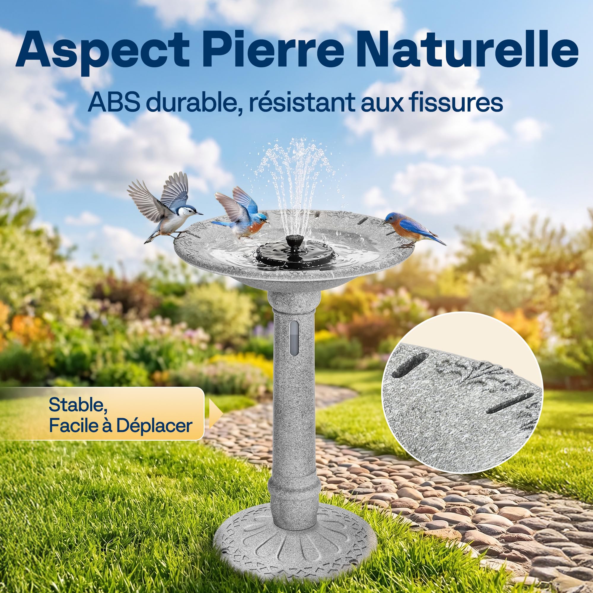 VIVOHOME ⌀51cm Bain d'oiseaux Solaire Fontaine avec 4,5L Réservoir, Vert
