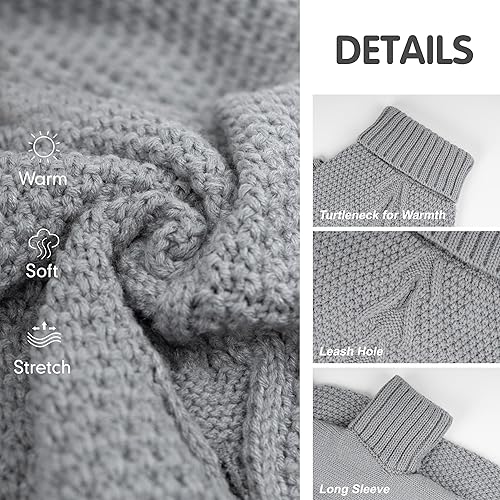 Miniatura 5 de cyeollo Suéter de punto para perro, cuello alto, suave, con agujero para la correa, ropa cálida para perros grandes, rosa, XXXL