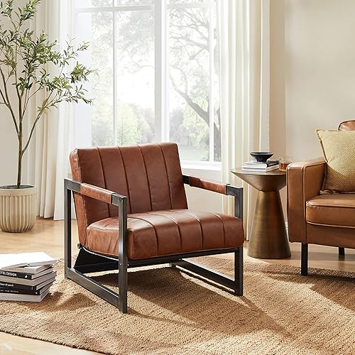 Miniatura 84 de Art Leon Juego de 2 sillas de acento de piel sintética moderna de mediados de siglo, silla de salón con patas de metal negro, color negro