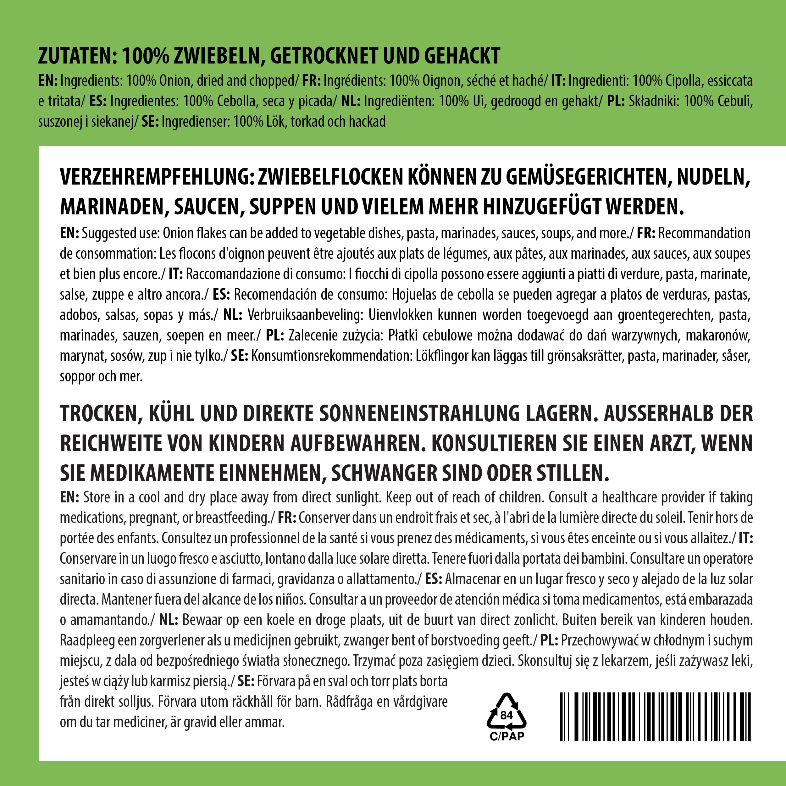 Alpi Nature Oignon en Flocons 1kg, Morceaux d'Oignon 5-30mm, Oignons Séchés et Hachés pour la Cuisson