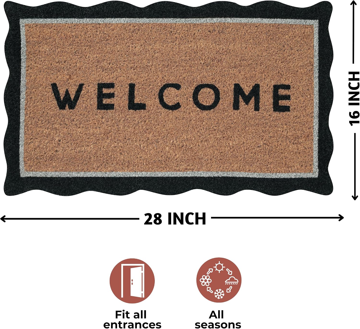 folkulture welcome matt outdoor | 16 x 28 door mats for front door mat outside entrance | eco friendly | welcome-mats cute | scalloped coir door mats | outdoor decor for home | durable & anti slip welcome - scallop 16" x 28"