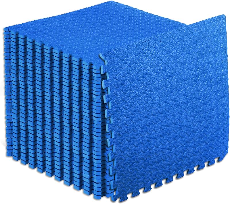 ProsourceFit Estera de rompecabezas para ejercicios de ½ pulgada, baldosas de espuma EVA entrelazadas para gimnasio en casa, equipo de entrenamiento, áreas de juego para niños, azul, 144 pies cuadrados - 36 baldosas