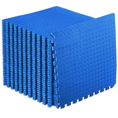 ProsourceFit Exercise Puzzle Mat ½-inch, EVA Interlocking Foam Floor Tiles for Home Gym, Workout Equipment, Kids Play Areas, Blue, 144 SQ FT - 36 Tiles