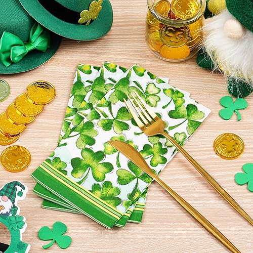 Miniatura 5 de Homlouue 100 servilletas desechables de 3 capas para el día de San Patricio, servilletas de papel de trébol de la suerte de trébol para baño, cena,