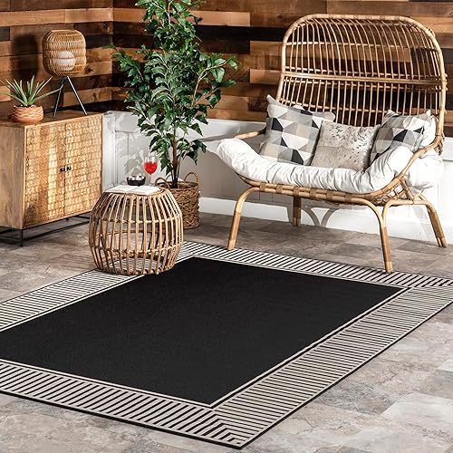 Nuloom Asha Black/Ivory, 5' x 8', Casual, Striped Border, Soft