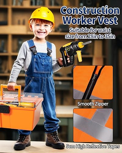 Miniatura 5 de Deejoy Juego de herramientas para niños grandes de 54 piezas con sierra eléctrica y taladro de juguete electrónico, juego de construcción para niños