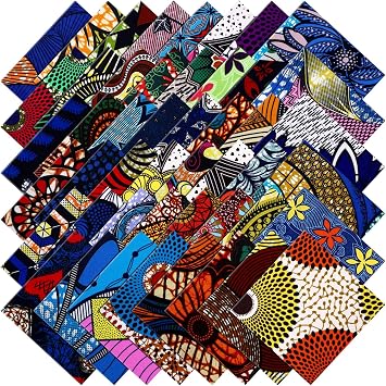 Tudomro 100 Pcs 10 x 10 Cotton African Quilting Fabric Squares Fat Quarters Bundles Precut Quilt Patchwork Sewing Material African Ankara Prints Layer Fabrics for DIY Craft Handmade Cloths