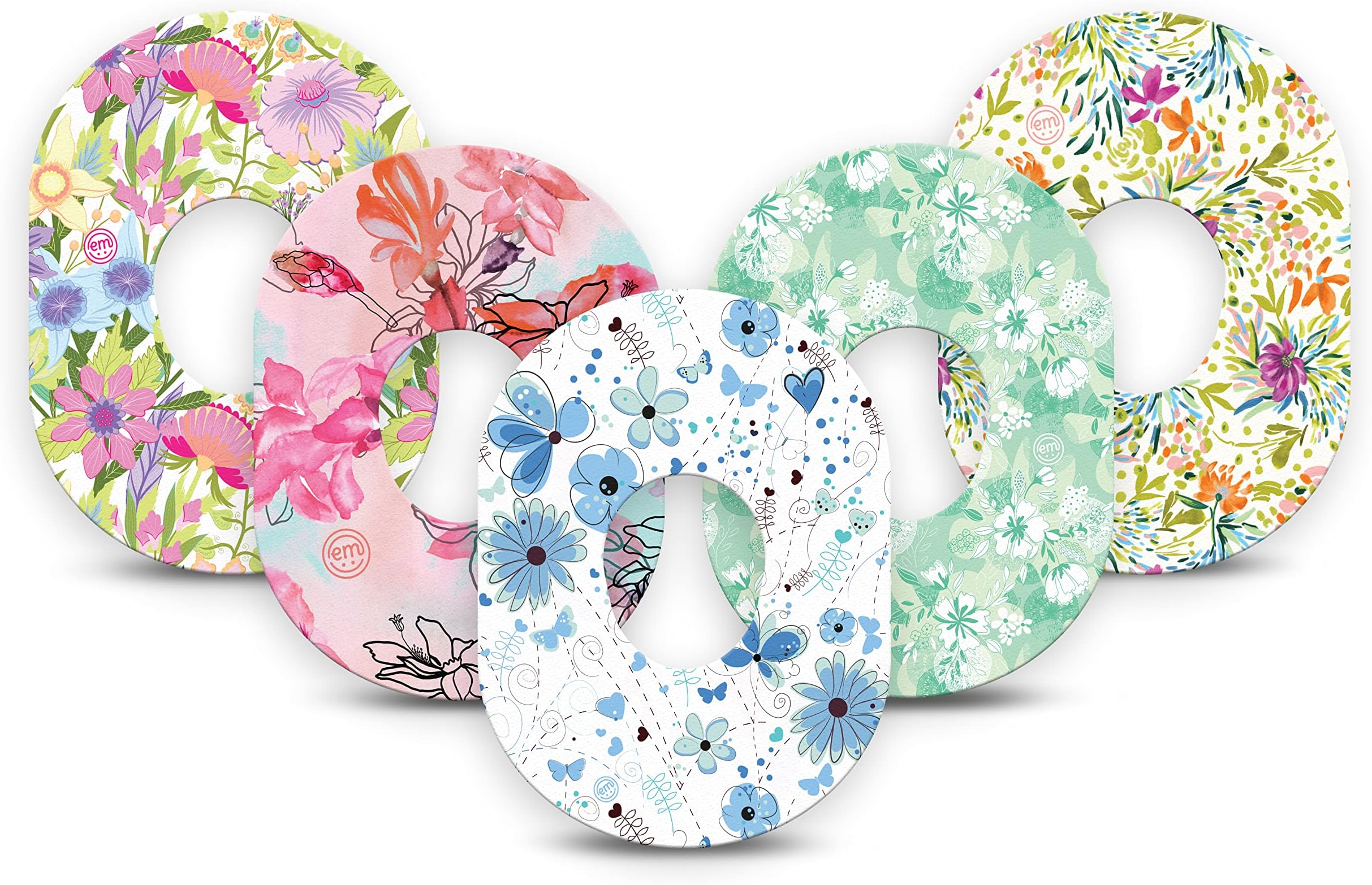 Adhesive Patches for Dexcom G7 and Stelo (Pack of 5) - Made in The USA, Waterproof, Non-Fraying, Pre-Cut CGM Sensor Tapes (Pastel Flowers Variety Pack)