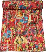 Vista 7 de Marubhumi Colcha de algodón puro Kantha con diseño tradicional indio de Farida (beige, individual (60 x 90 pulgadas)