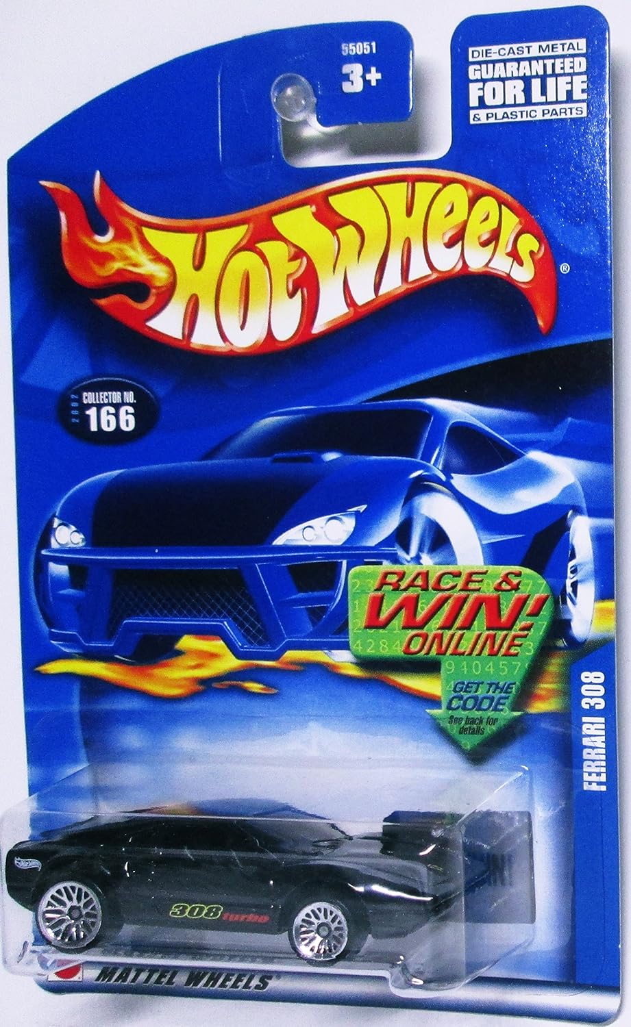 Hot Wheels 2002 1:64 Scale Black Ferrari 308 Die Cast Car #166