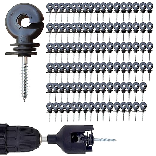 100Pcs Electric Fence Insulator Screw-in Insulator Fence Ring Wood Post Insulator with Insulator Socket Tool for Animal Husbandry Electronic System (Electric Fence Insulator - 100PCS)