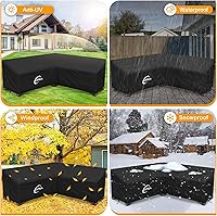 Vista 6 de Kipiea Funda para sofá modular en forma de V para patio, tela Oxford resistente 420D, funda modular para exteriores con 6 hebillas a prueba