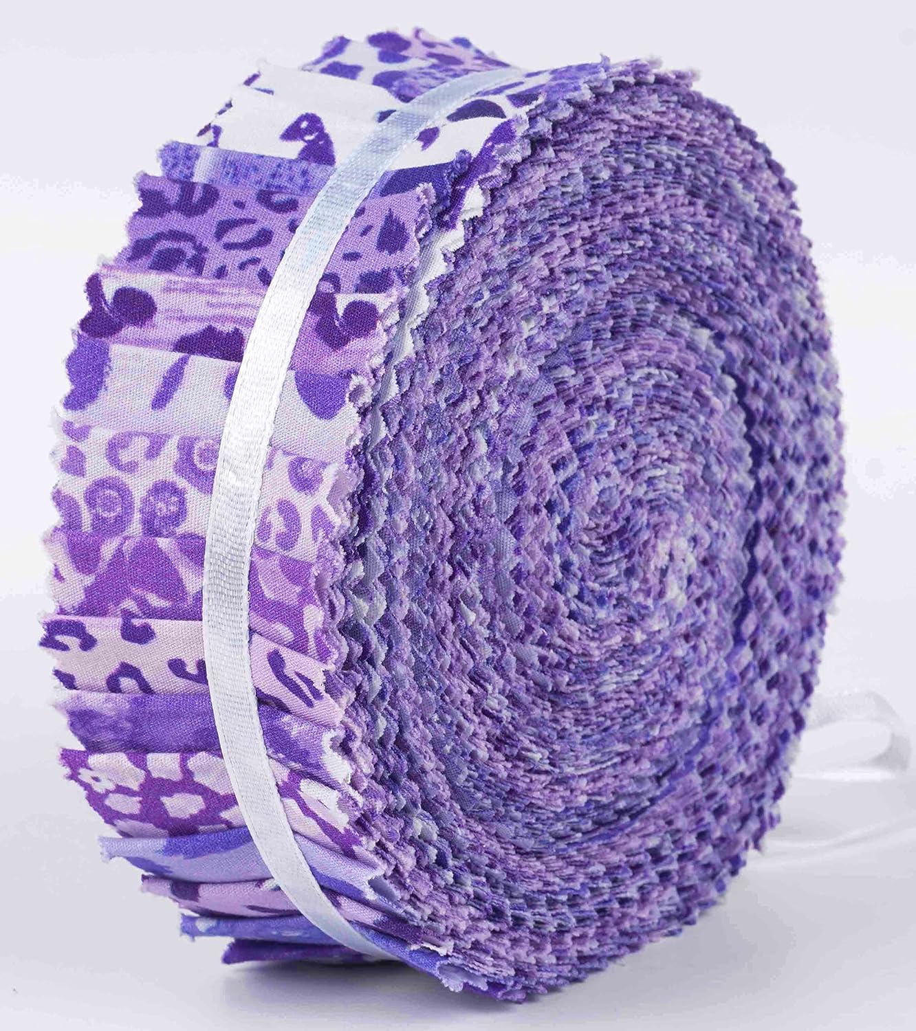 Soimoi 40Pcs Floral Artistic Print Precut Fabrics Strips Roll Up 1.5x42inches Cotton Jelly Rolls for Quilting - Violet