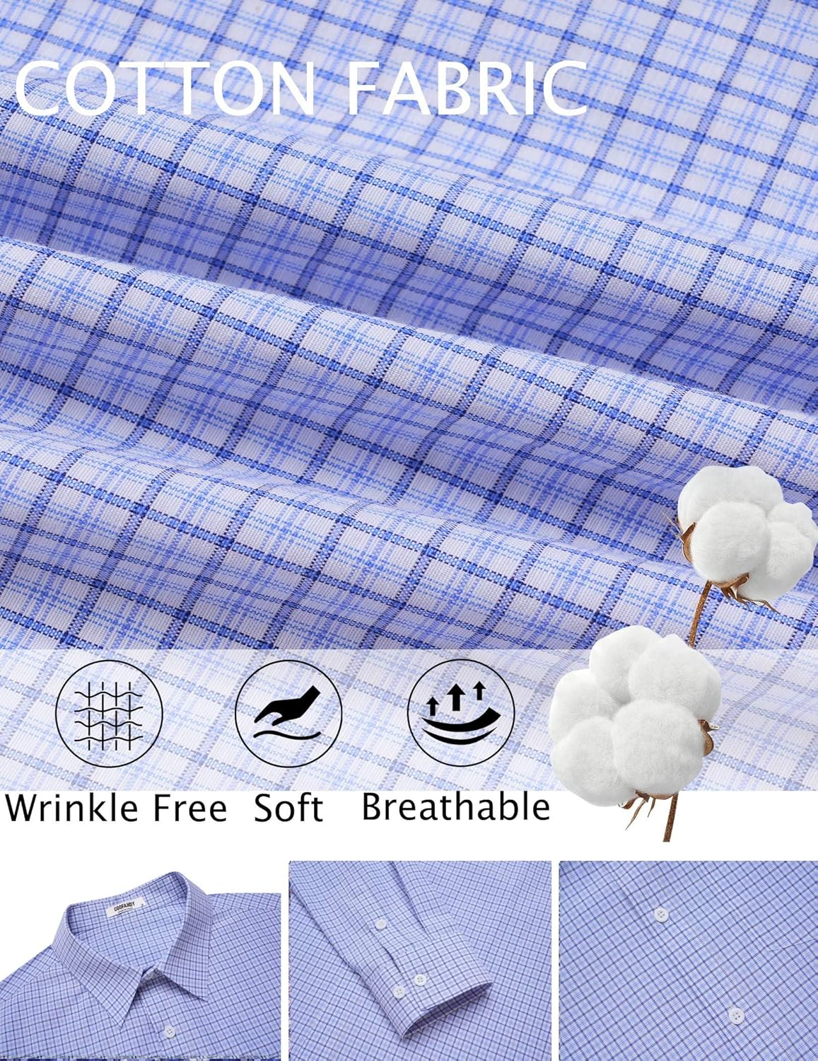 COOFANDY Men's Long Sleeve Plaid Button Down Cotton Wrinkle Free Dress Shirt - Image 6