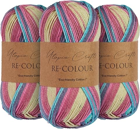 Utopia Crafts Re-Colour Ombre - Ovillo de lana para tejer y ganchillo, 3 unidades, 100 g (mezcla tropical)
