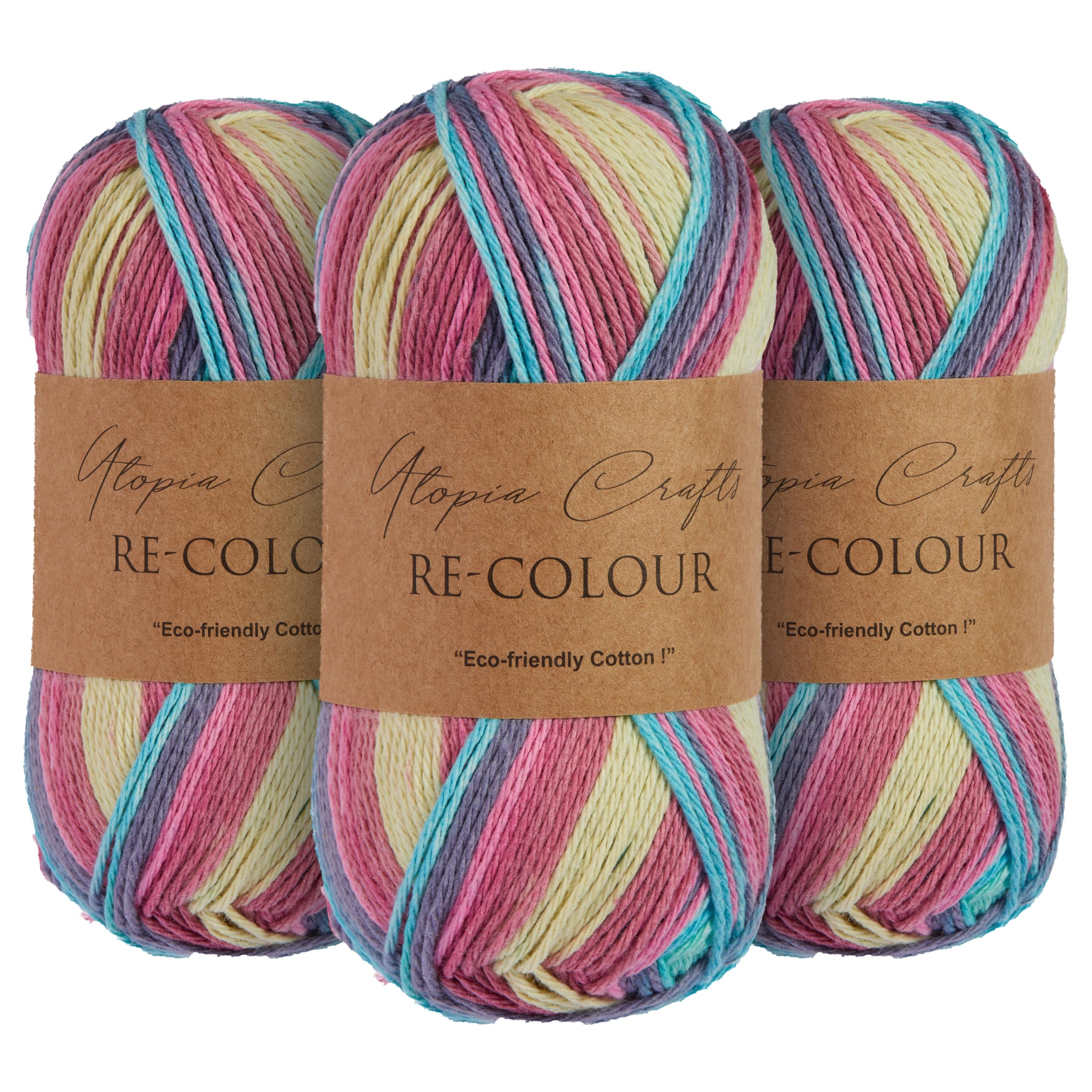 Utopia Crafts Re-Colour Knitting & Crochet Yarn 3X 100g (Tropical Mix)