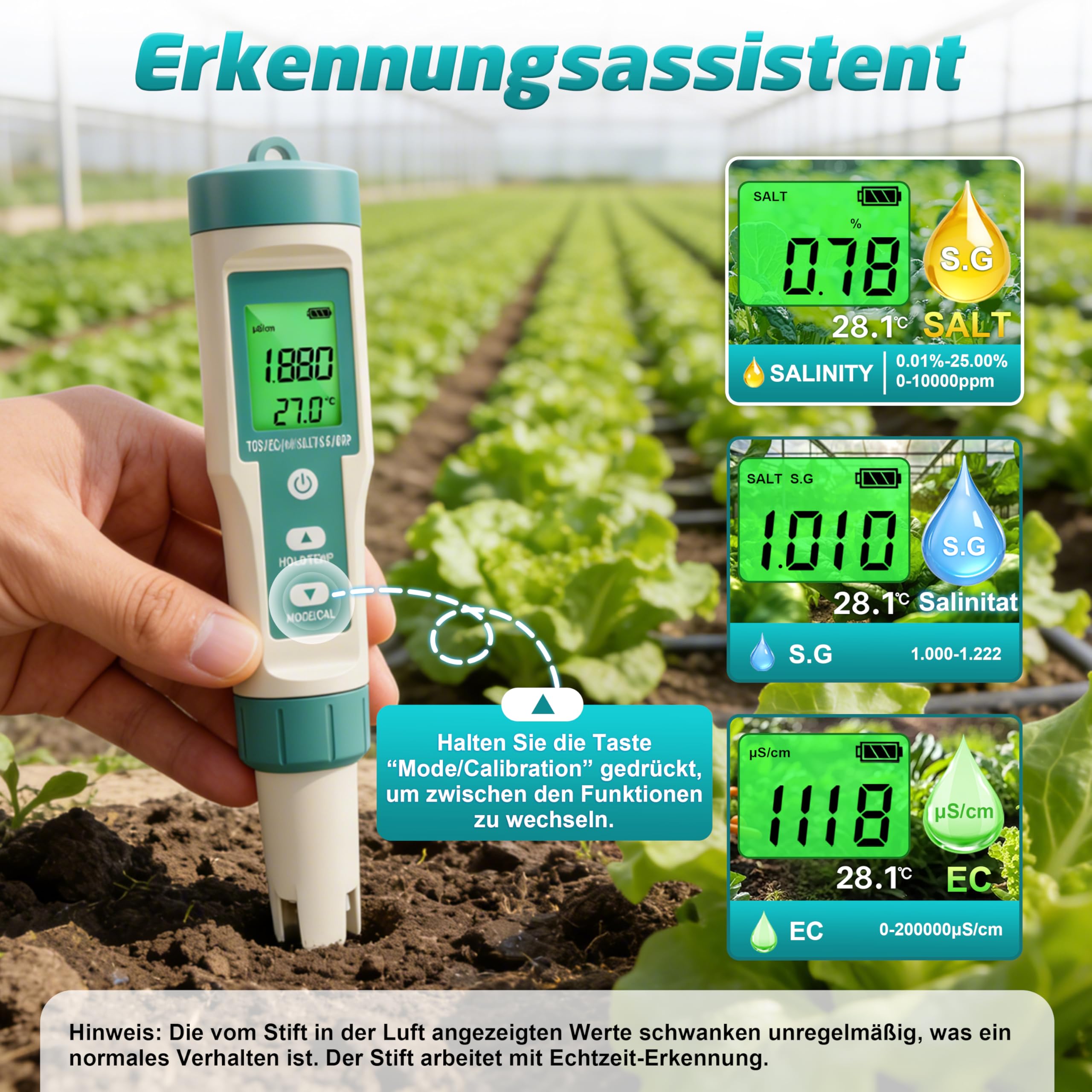 Digitaler Wasserqualität Tester, 8 in 1 PH Messgerät, misst pH ORP Salzgehalt TDS EC Temperatur für Pool Aquarium Hydroponik