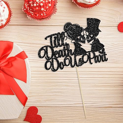 Miniatura 3 de Gyufise 1 decoración para tartas Till Death Do Us Part con purpurina negra para boda, feliz día de San Valentín, decoración para tartas, temática