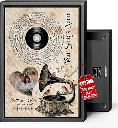Vista 78 de H-DEWALL Letras de canciones personalizadas, lienzo enmarcado en marrón, música romántica del día de San Valentín, regalo personalizado para marido