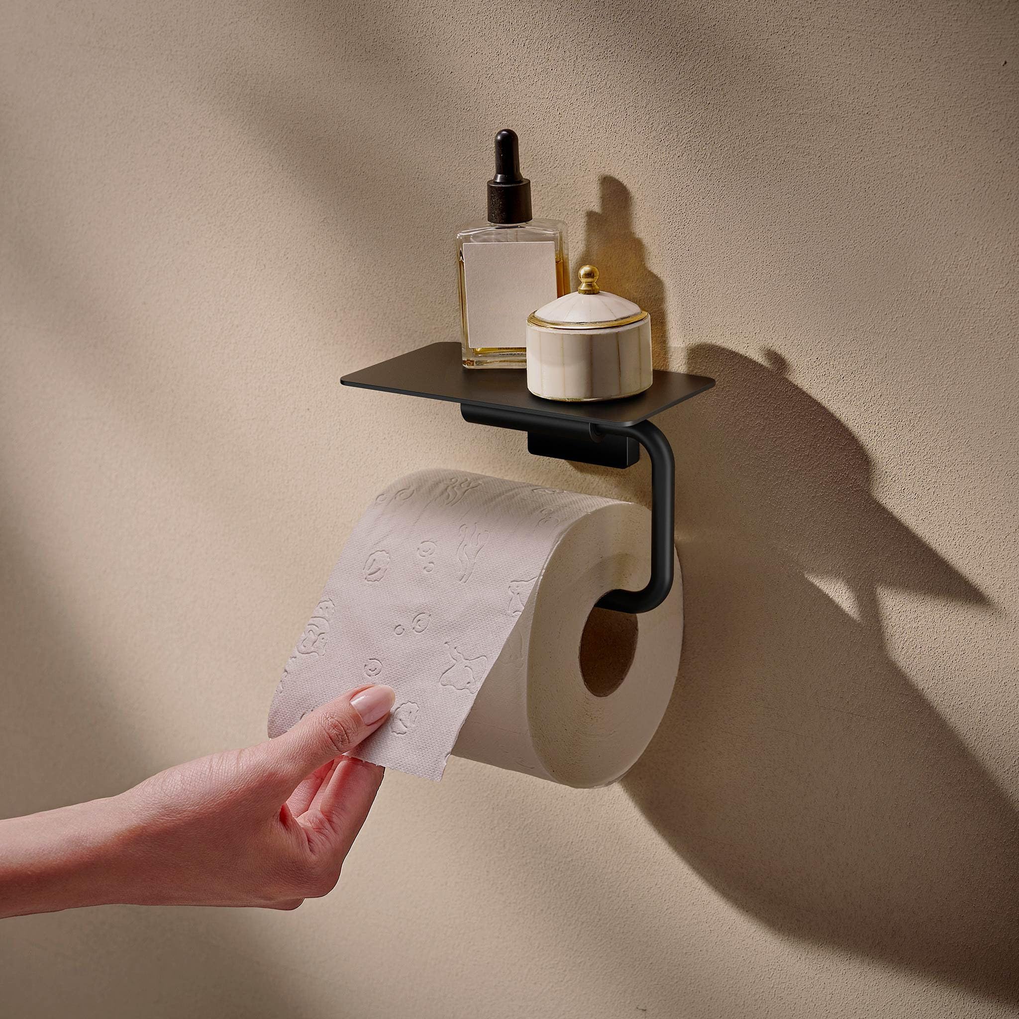 hansgrohe AddStoris S - portarrollos de Papel higiénico con repisa, portarollos para Montaje en Pared, fijación Oculta, Accesorios de baño, Negro Mate, 41789670