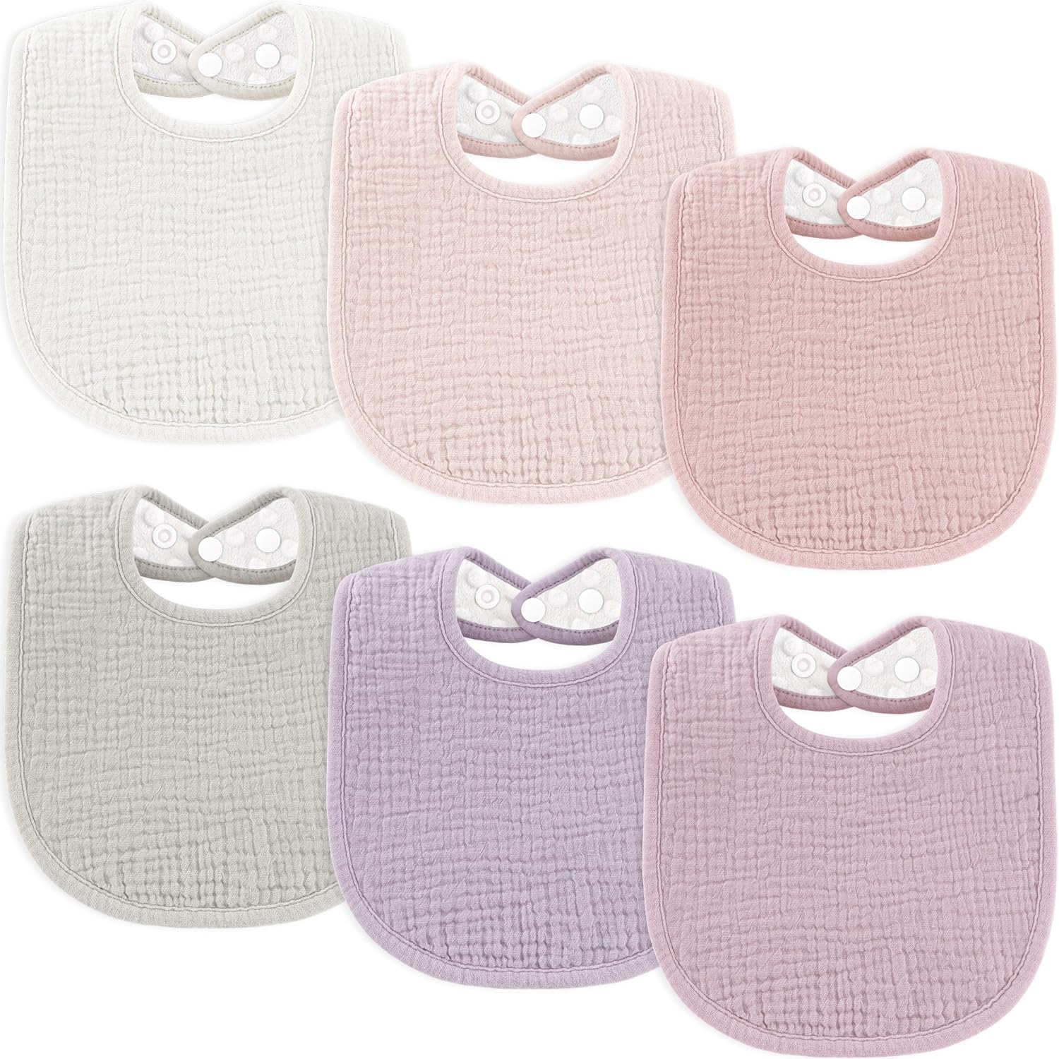 Susurration 6-Pack Muslin Cotton Baby Drool Bibs - Soft Adjustable Absorbent Bibs for Boys Girls Newborns