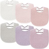 Susurration 6-Pack Muslin Cotton Baby Drool Bibs - Soft Adjustable Absorbent Bibs for Boys Girls Newborns