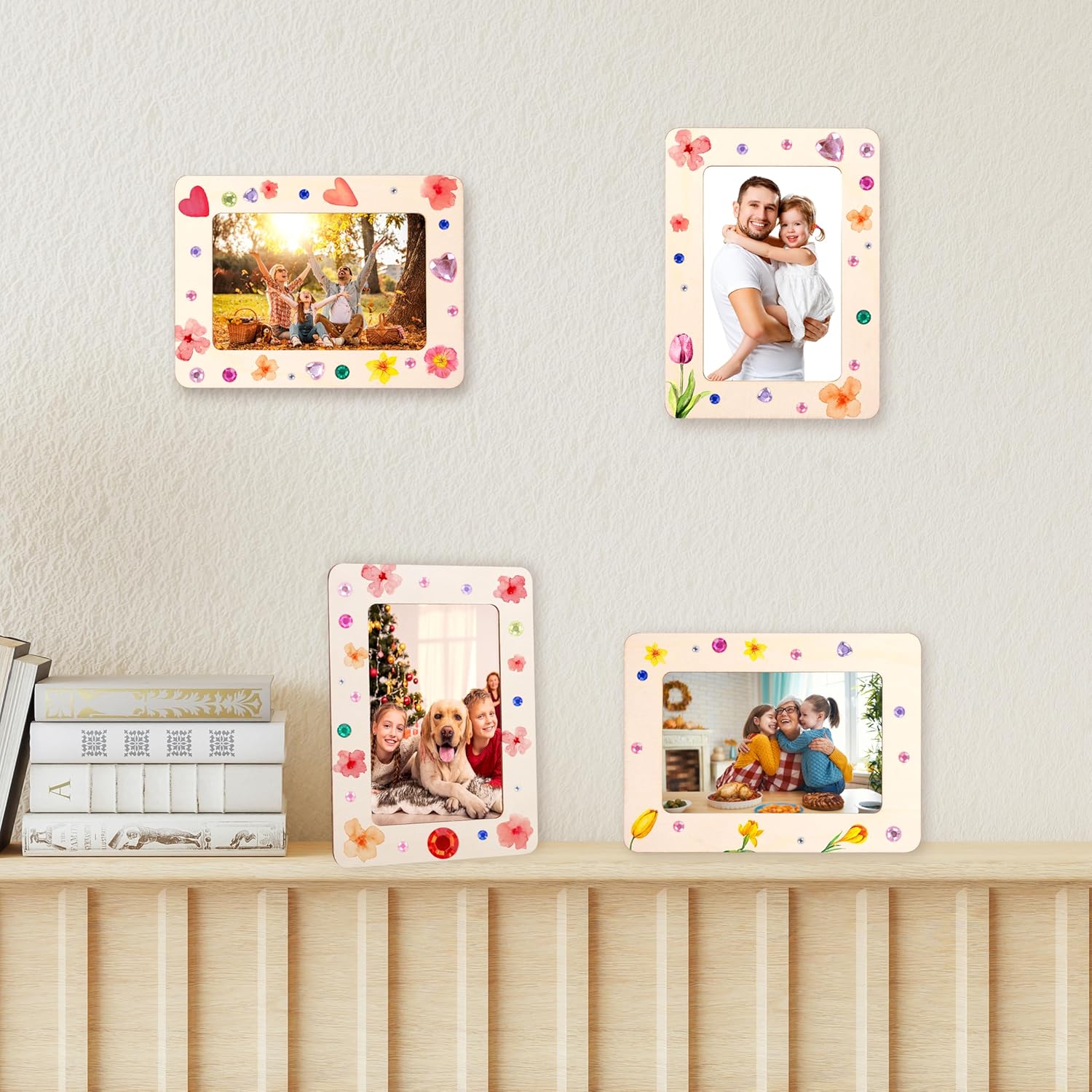 Fovths 30 Pcs Wooden Picture Frames for Crafts, 4 x 6 Inch DIY Wood Frames with Gem Stickers Acrylic Paint Brushes Palette, Unfinished Wood Photo Frame for DIY Painting Arts Projects Decorate