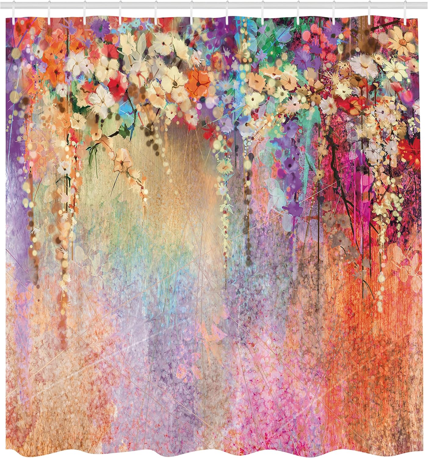 Ambesonne Flower Shower Curtain, Abstract Herbs Alternative Medicine Blossoms Ivy Back Florets Shrubs Design, Cloth Fabric Bathroom Decor Set with Hooks, 69" W x 84" L, Peach Fuchsia