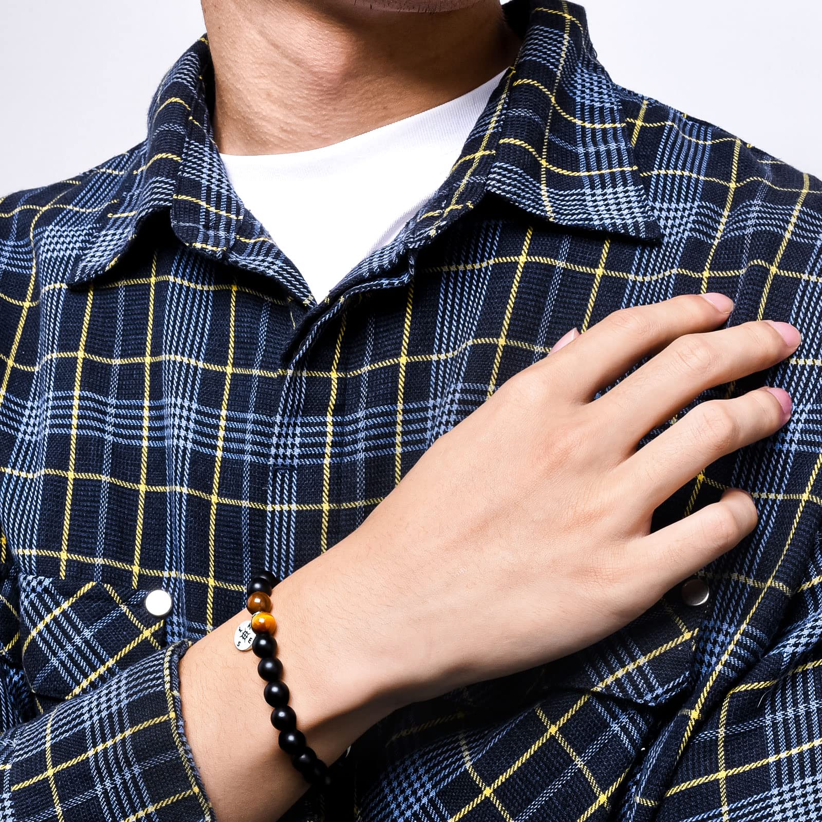 YELUWA Bracciale Con Bussola in Onice Nero E Pietra Occhio Di Tigre Regali Per Uomo Ragazzo, Bracciale Fidanzato Regali Per Fidanzato Compleanno Laurea Festa Del Papà Regali Per Lui Da Fidanzata