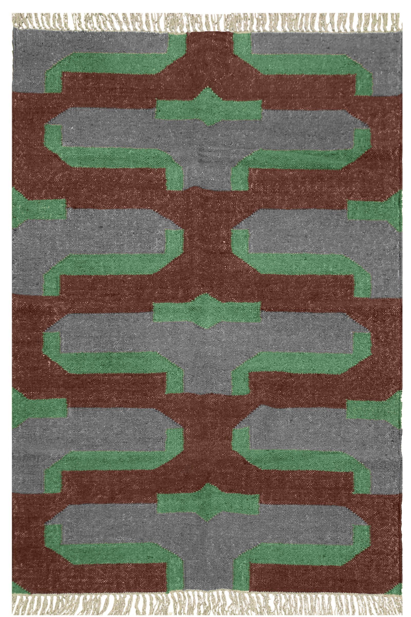 Tapis laine jute 61x91 cm tissage plat idéal maison de lac et salle à manger