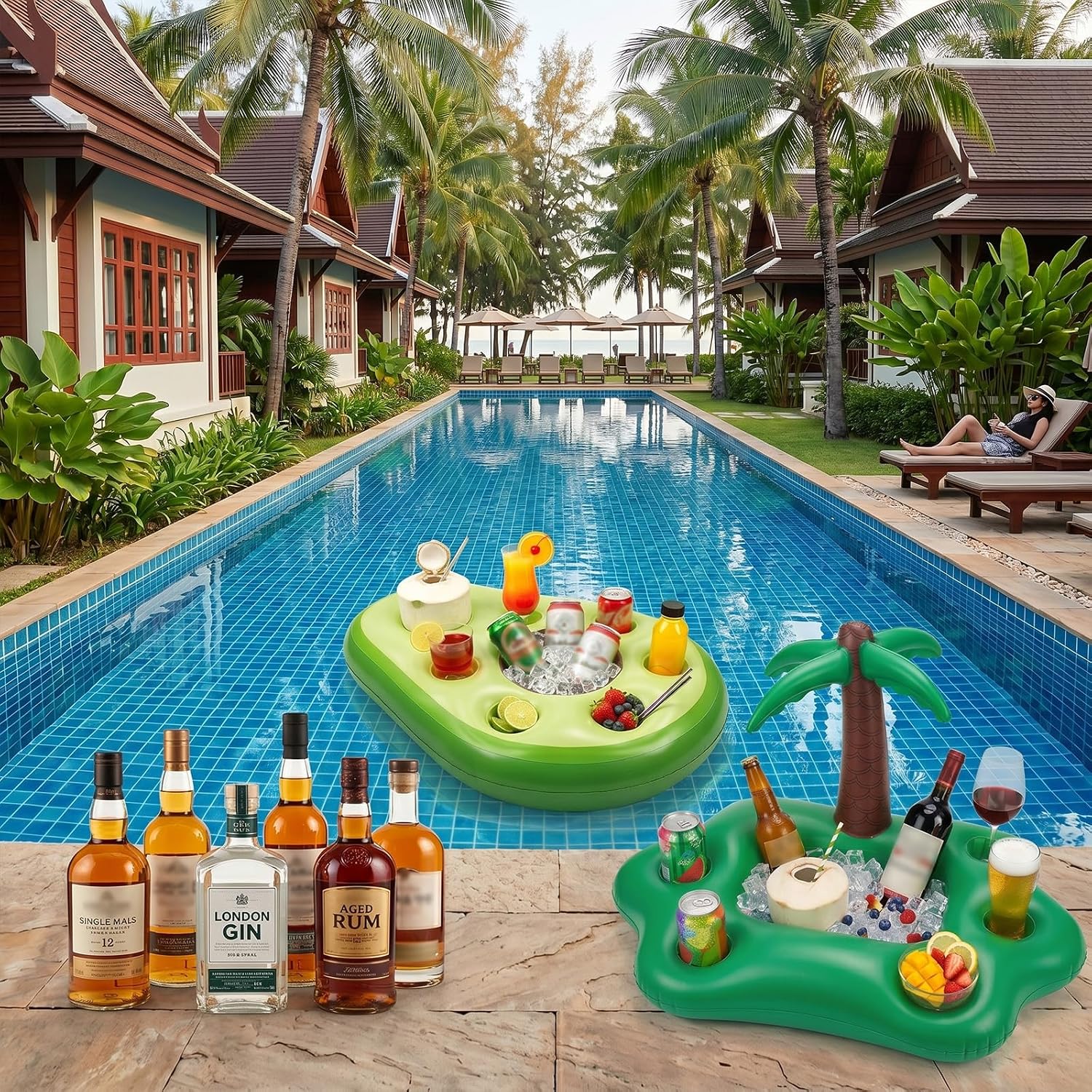 Inflatable Drink Holder for Pool, Large Palm Tree & Avocado Floating Drink Cooler with Multiple Cup Holders, Summer Pool Floats Party Accessories, Hot Tub Drink Floaties for Adults Beach image 4