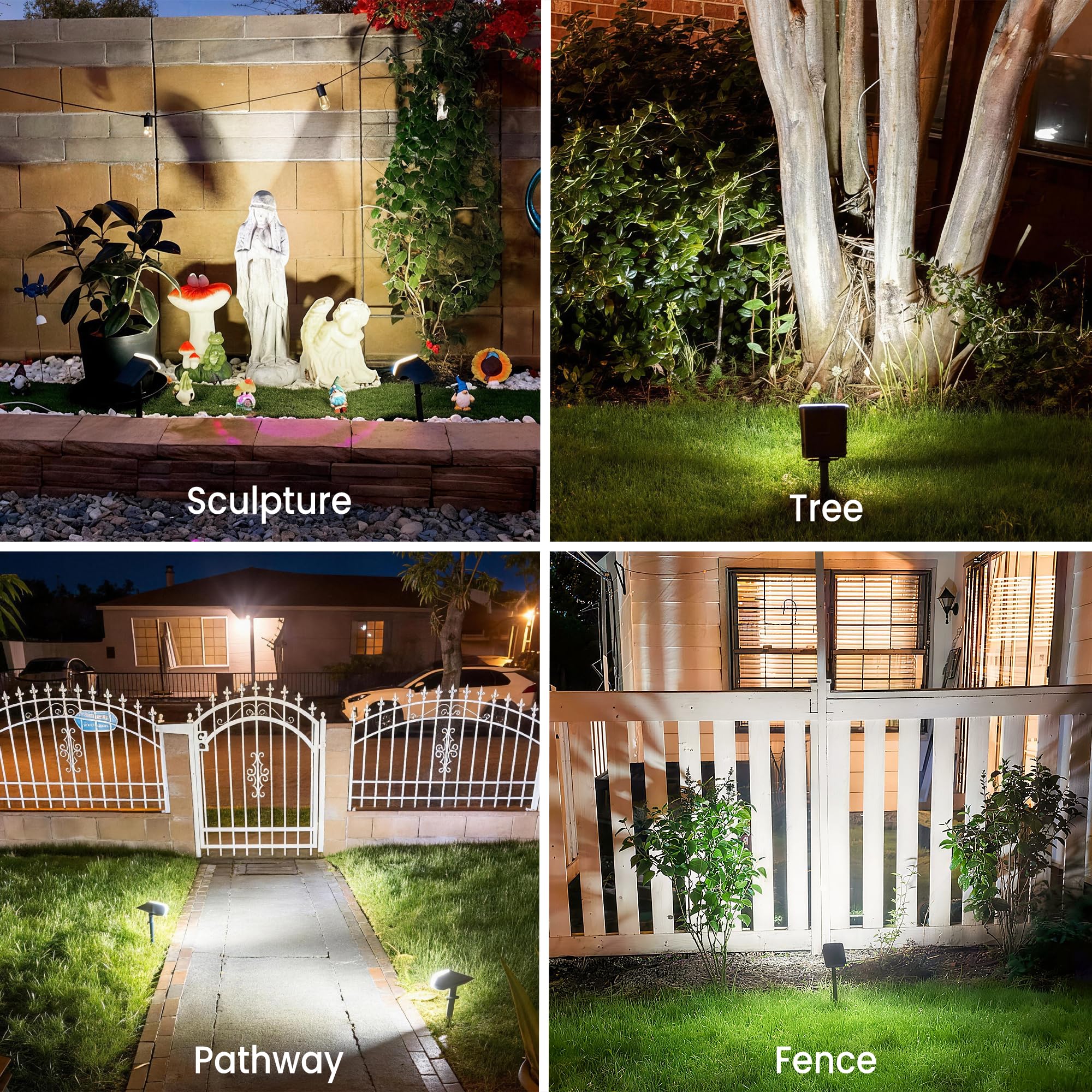 JEJOT - Luci solari per esterni, impermeabili, IP65, super luminose, LED con lente 6500 K, 2 modalità di illuminazione, luci solari per patio, giardino, illuminazione paesaggistica esterna