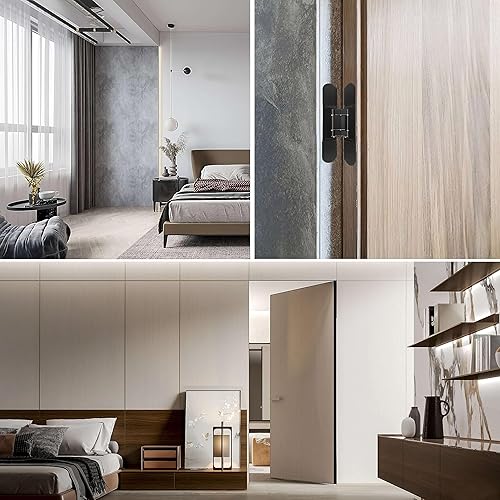 Miniatura 8 de Bisagras invisibles para puerta (2 piezas)  Bisagras ocultas negras de 7 pulgadas para puertas, ajustable de 3 vías y oscilación de 180 grados y