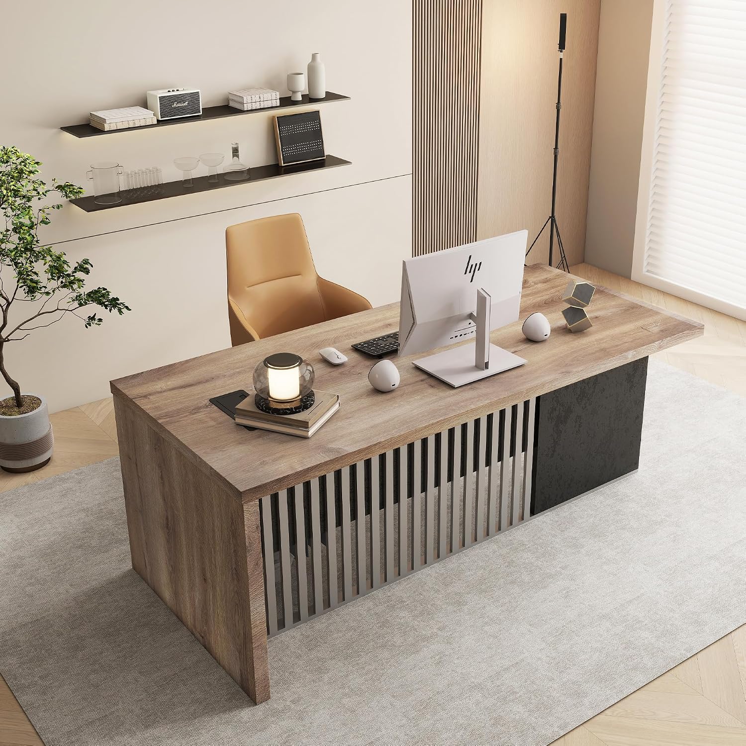 SAINTCY 63 Inch Executive Office Desk,Modern Computer Writing Desk, Business Furniture Workstation, Big Computer Desk for Home Office,1.97IN Thick Desktop,Stainless Steels Sturdy Frame