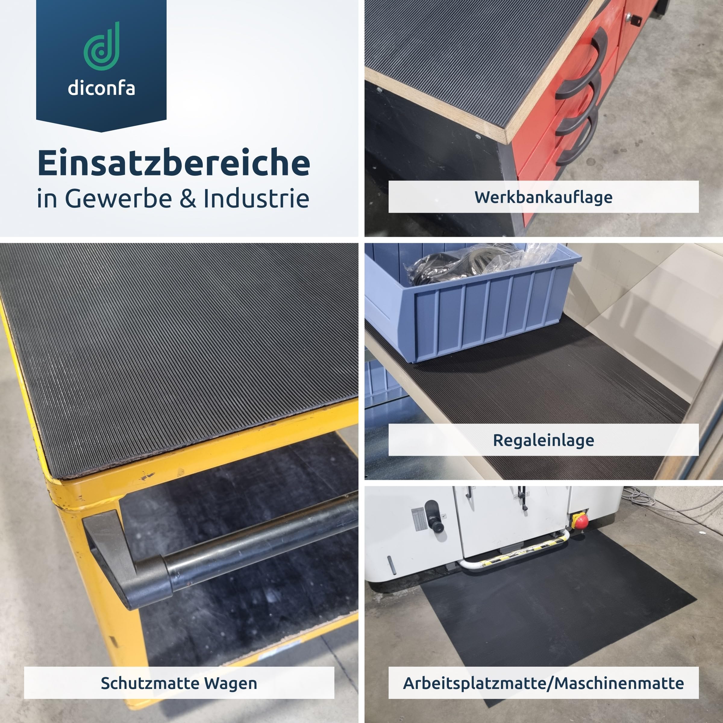 diconfa Feinriefenmatte Gummimatte 3mm stark - BREITE 0,1m bis 2m - LÄNGE 0,05m bis 10m - Auswahl 1m x 1,5m (1000mm x 1500mm) - Feinriefe Gummi Antirutsch Rillenmatte Meterware rutschfest