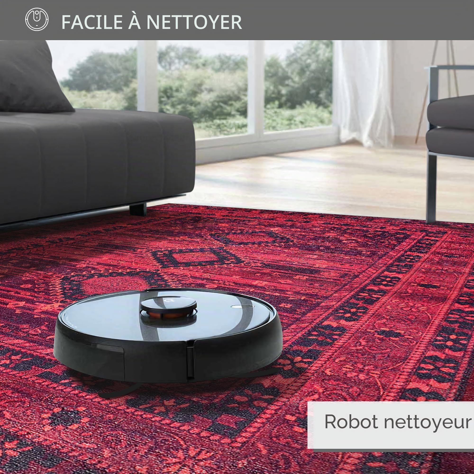 Tapis Lavable pour Salon, Chambre à Coucher, Cuisine - Tapis antidérapant tissé à partir de Coton - Tapis Vintage pour Salon, Chambre à Coucher, Cuisine - Convient aux Enfants et aux