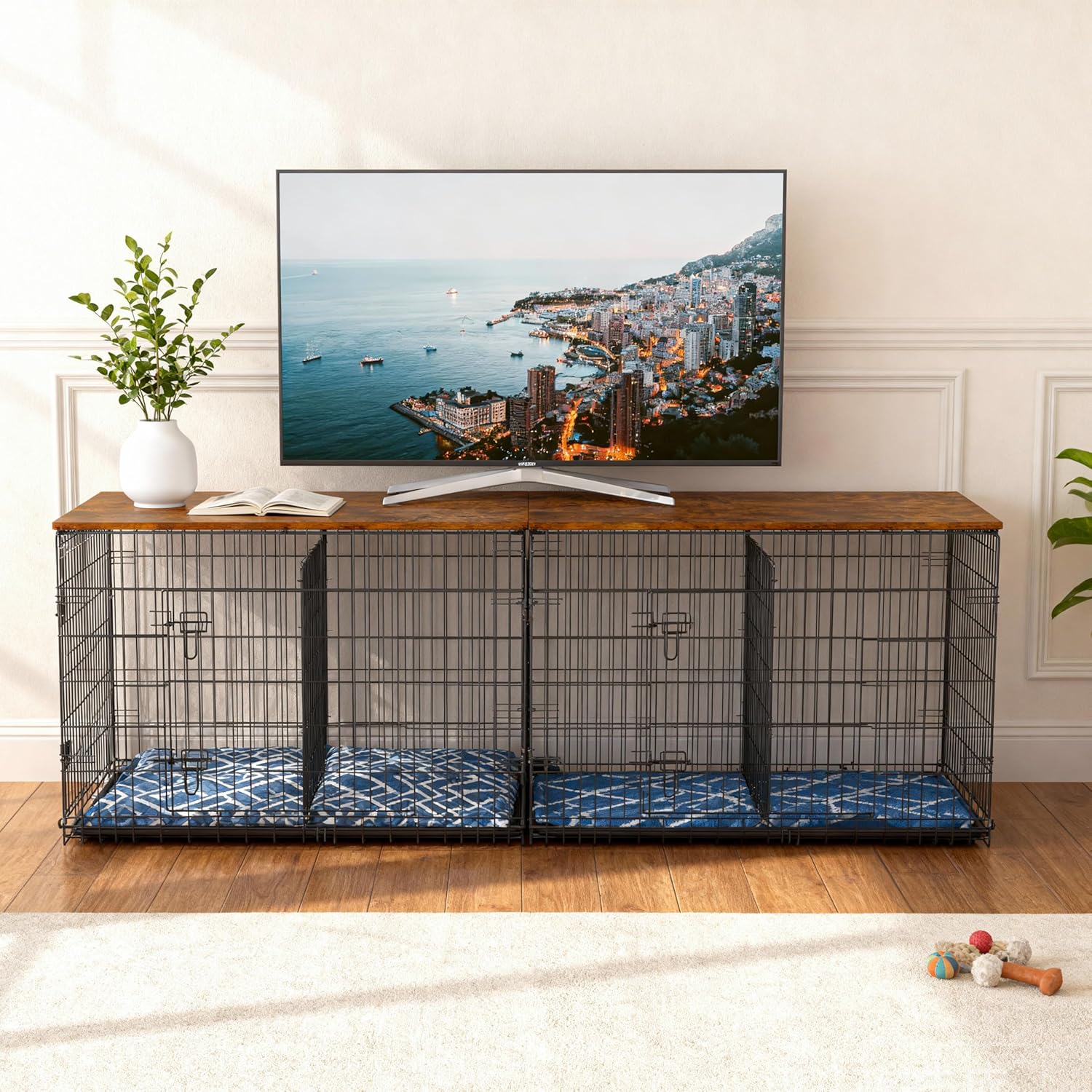 Piskyet Dog Crate Topper Wood Countertop for 48 42 36 30 24 inch Dog Cage, Dog Crate Cover,Dog Kennel Topper(Crate Not Include) (Rustic Brown, for 36 Inch Crate)