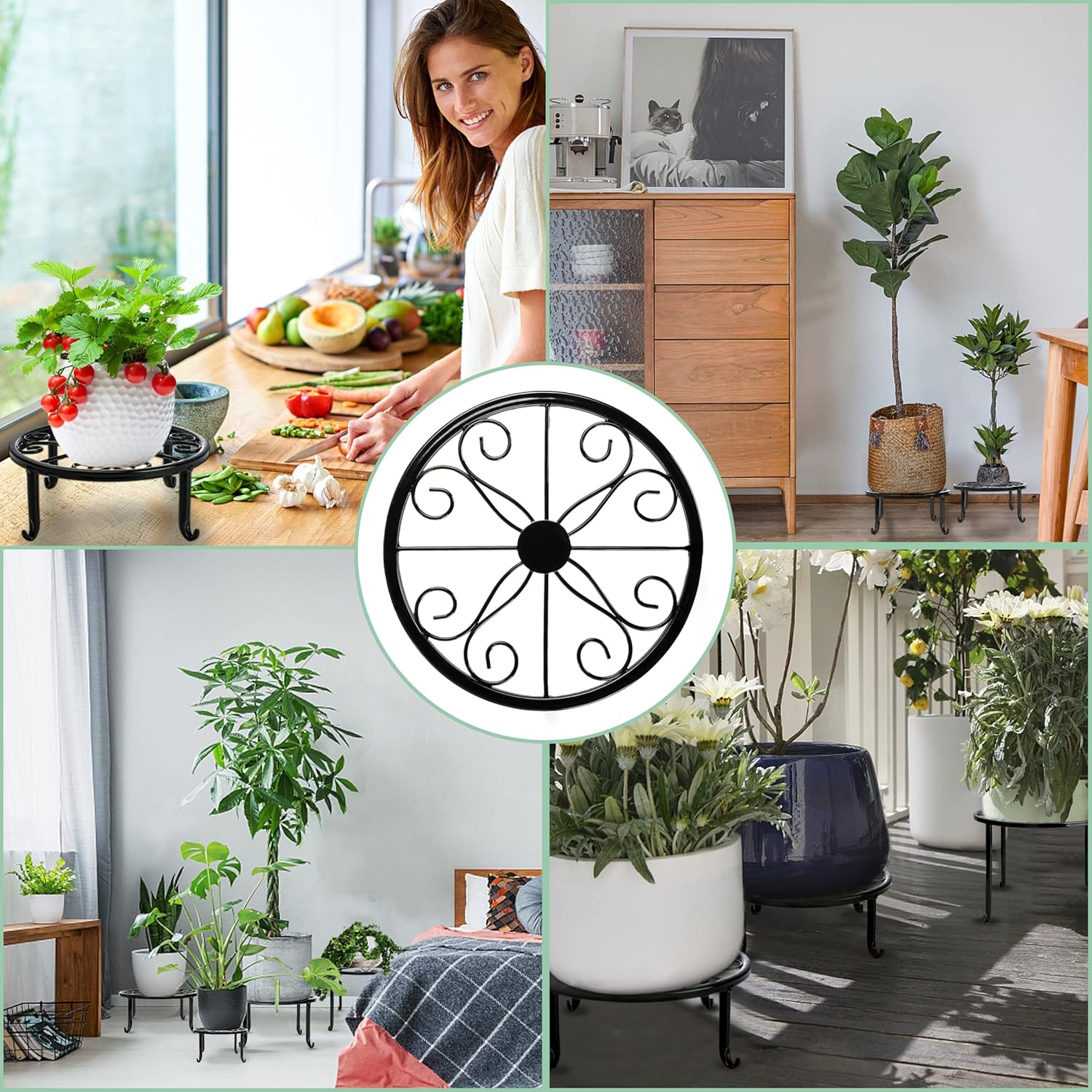 Metal Plant Stand 5 Pack Plant Stands for Indoor Outdoor Plants Multiple Heavy Duty Flower Pot Stand Holder Rustproof Iron Round Plant Shelf for Planter Outdoor Plant Stand for Patio & Garden Décor
