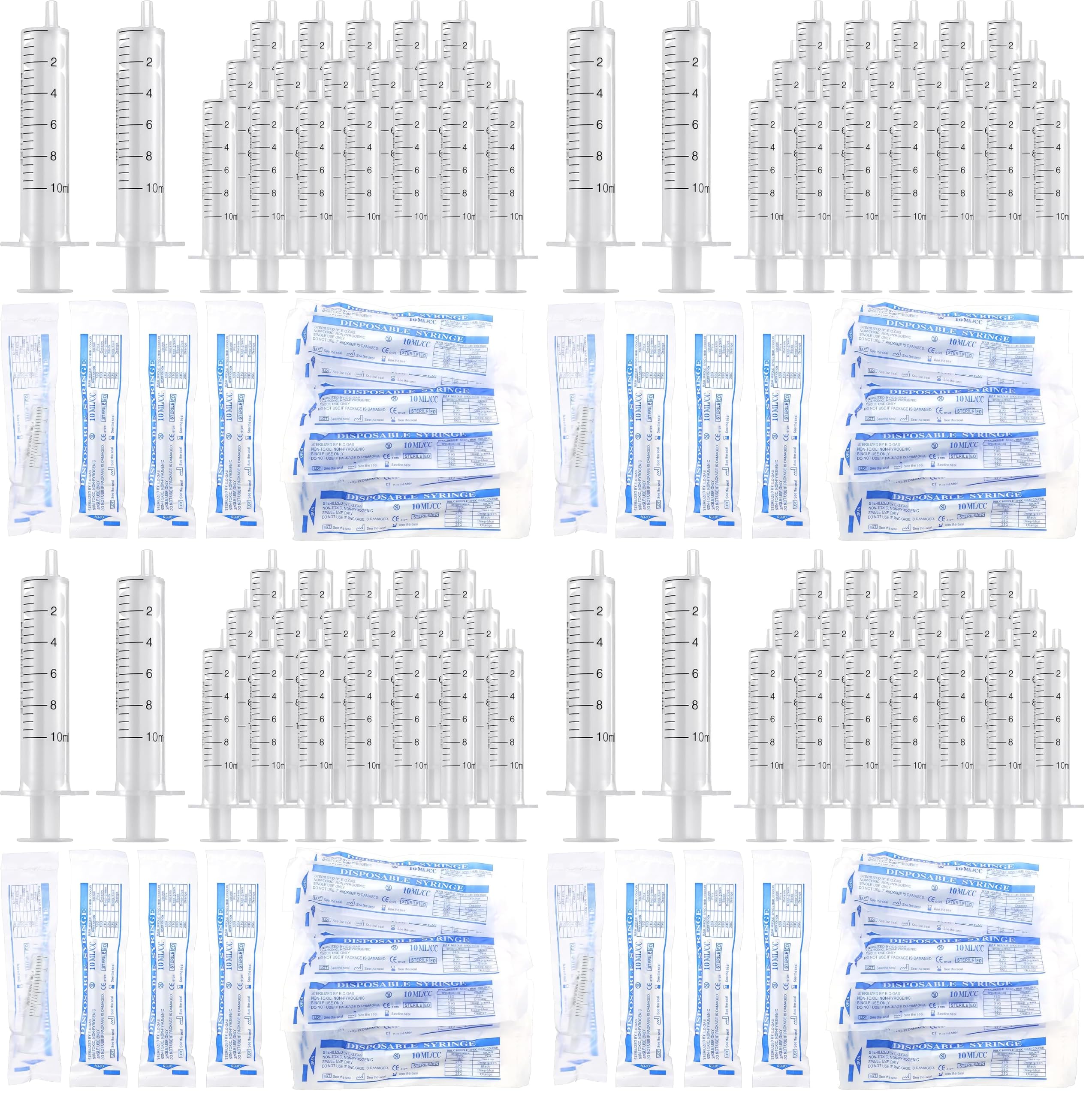 Geiserailie 100 Pcs Plastic Syringe No Rubber Plunger Oral Syringes Without Needle Measuring Luer Slip Tip Syringe for Kids Children Liquids Refilling Scientific Labs(10 ml) (Pack of 4)