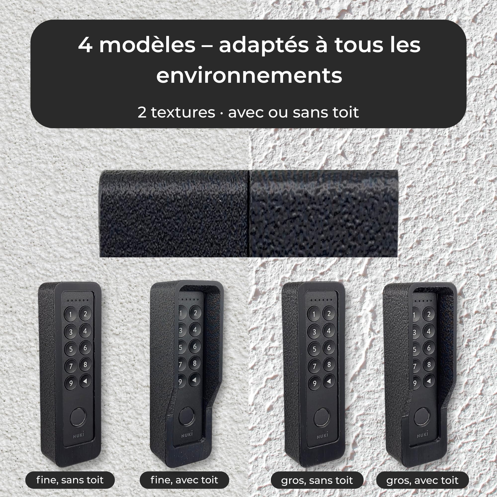 Generisch Support mural compatible avec Nuki Keypad 2 et NFC – Housse de protection antivol avec vis de sécurité Torx – Protection contre les intempéries – Finition imitation plâtre - Noir (avec toit