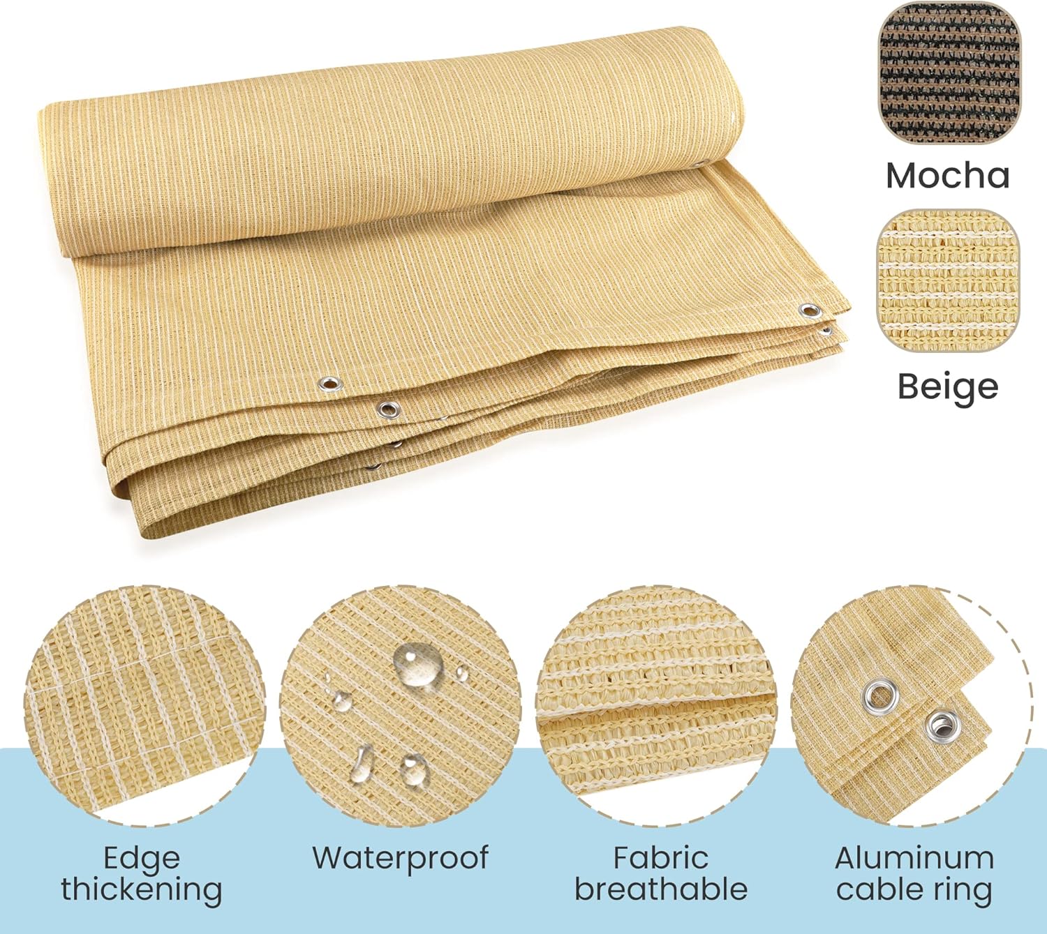 90% Privacy Screen Shade Fabric Cloth 6’ x 10’, Sun Shade Cloth with Reinforced Grommets for Outdoor Patio Canopy Porch Pergola Cover (6X10ft, Beige)