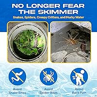 Vista 8 de The Skimmie (Versión Larga) Red Recogehojas de Piscina y Poste de 53" con Gancho de Acero Inoxidable, Dos Asas de Cesta Recogehojas, Red de Malla