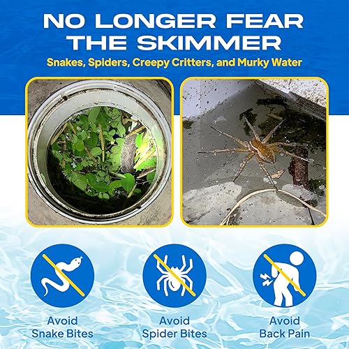 Miniatura 8 de The Skimmie (Versión Larga) Red Recogehojas de Piscina y Poste de 53" con Gancho de Acero Inoxidable, Dos Asas de Cesta Recogehojas, Red de Malla