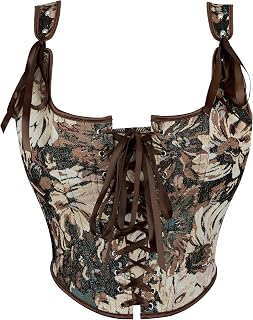 KorhLeoh Renaissance Floral Corset Top for Women - Vintage Underbust Bustier Lingerie Shapewear with Adjustable Straps
