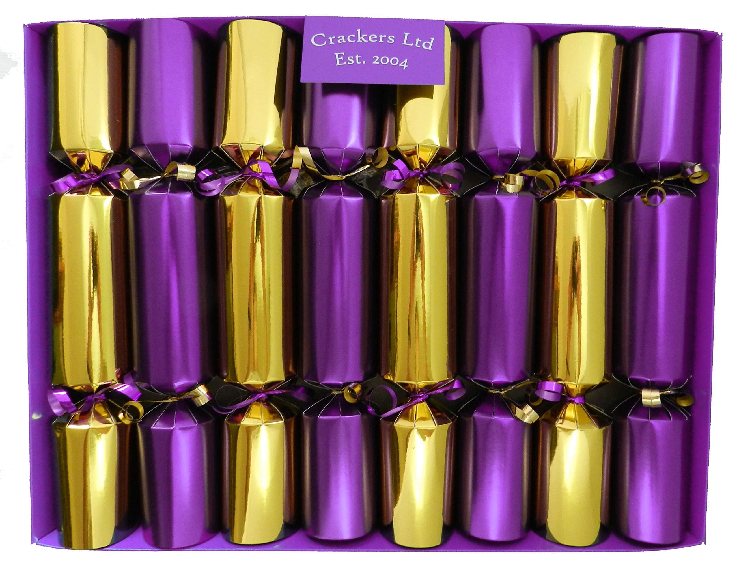 Crackers Ltd Assorted Fill Your Own Christmas Crackers - Box Of 8 In Gold And Purple With Matching Trim And Tags