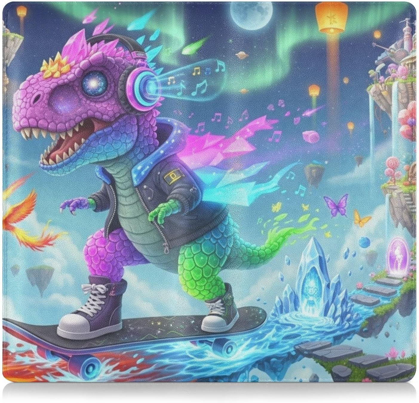 GuoChe Leather Car Registration and Insurance Card Holder Men Women Truck Accessories for Documents, Cards, License Dinosaur Skating in Magical Floating Lands