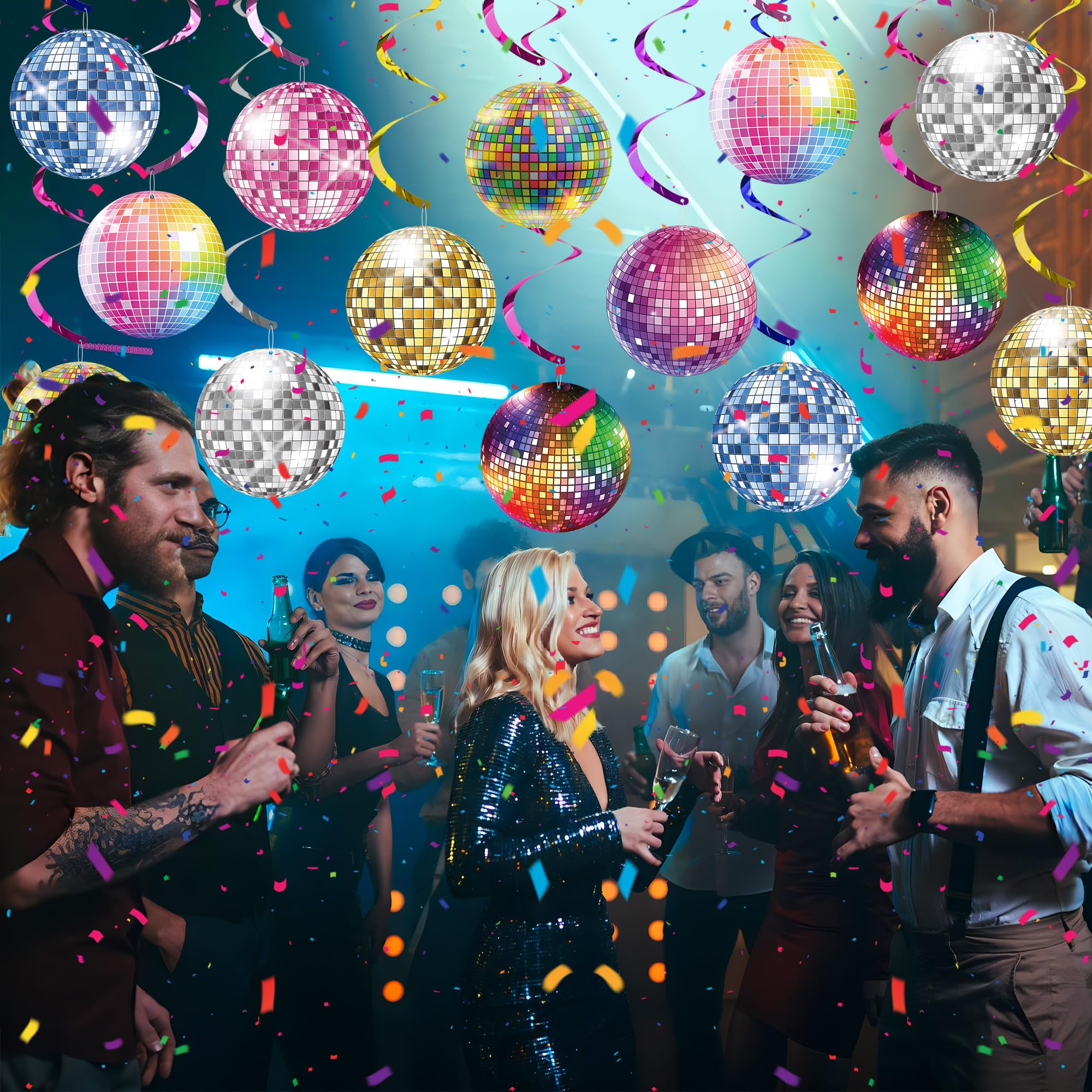 34pcs Décorations De Fête Disco à Suspendre - Boules Et Tourbillons Colorés Pour Anniversaire